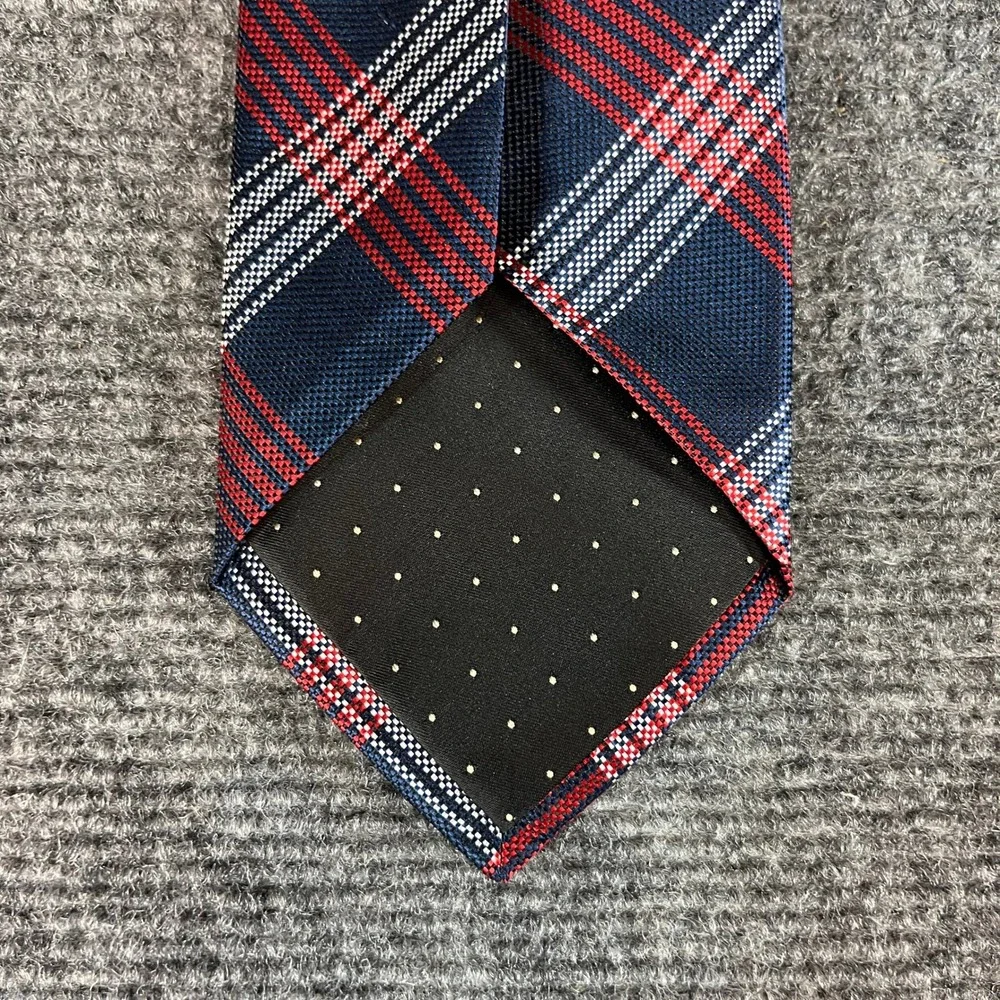 Dockers Mens Navy Blue Red White Plaid Silk Blend Necktie Tie